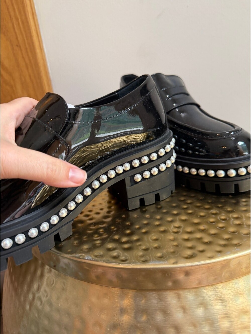 Soho Patent Pearly Penny Loafers Size 8 Black Patent Leather Chunky Loafers - Picture 8 of 15